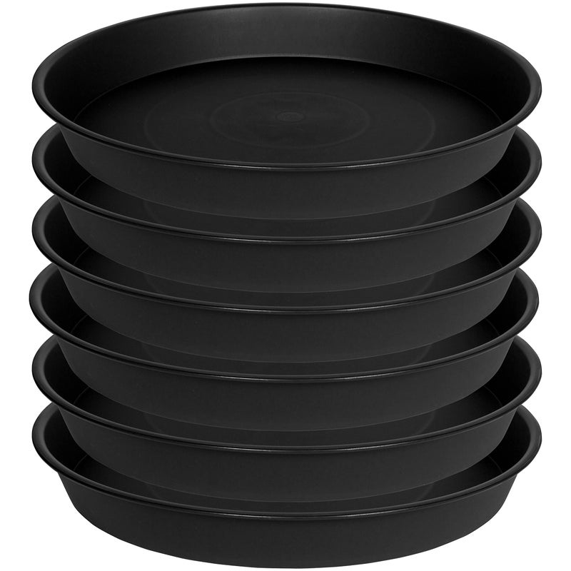 Bleuhome 6 Pack of 8 inch Plant Saucer  Heavy Duty Plastic Plant Water Tray  Pebble Tray  Flower Saucers for Indoors  Pot Saucers  Bird Bath Bowls  Plant Dishes for Planter 7""/8"" (8""  Black) - Image 1